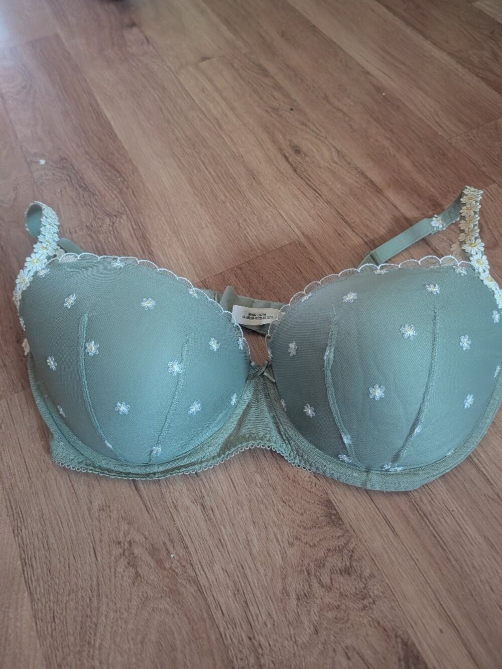 Victoria's Secret Sage Green Daisy Embroidered Push-Up Balconette Bra 38D